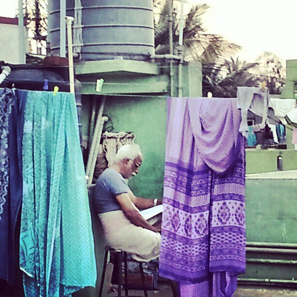 Thats my father reading while monitoring the water tanks. He has been reading a lot these days. Proud of him.