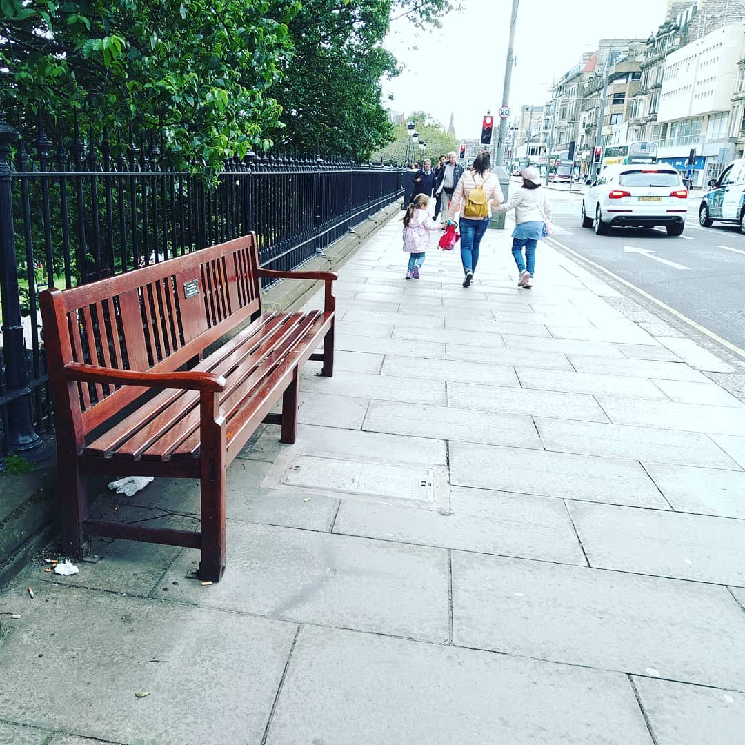 You can see hundreds of benches like this across Edinburgh and Dundee in memory of someone. Such an awesome concept