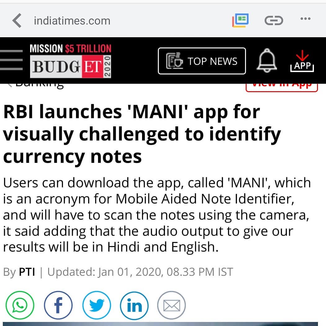 MANI app by RBI is such a waste of money. It scans the note & announces the value.

It can’t identify fake ones. 
Visually challenged can easily identify the notes by touch if the notes/coins are designed well. 
This is an example use of  technology because we have public money to waste.