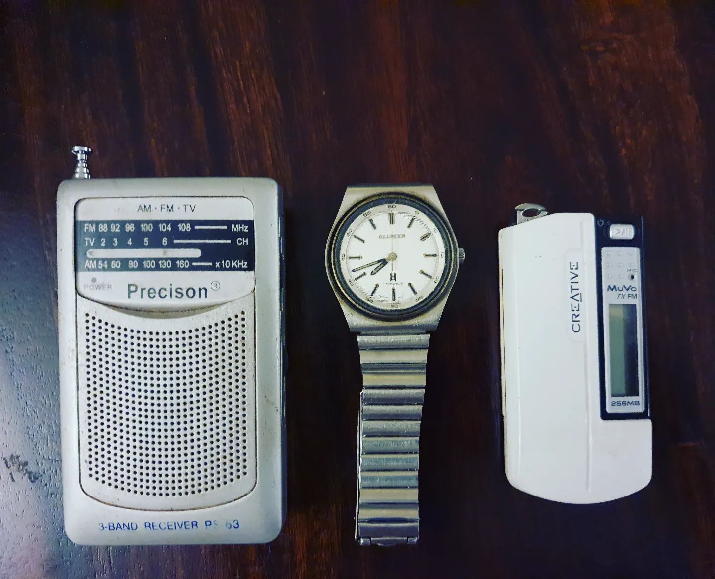 My first radio, watch and mp3 player.I got this radio ( Rs. 130) to listen to Radio City in 2001. Allwyn was my father's. He gave me when he  got a new watch.I got this creative mp3 player probably I'm 2005. I remember getting it for my friends too.